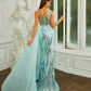 One Shoulder Contrast Sequin Mesh Panel Formal Evening Dress