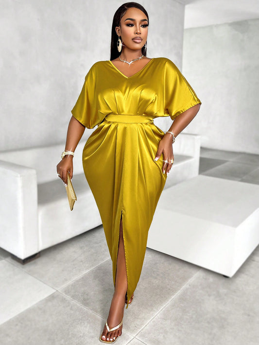 Plus Size Pleated Kaftan Sexy Dress