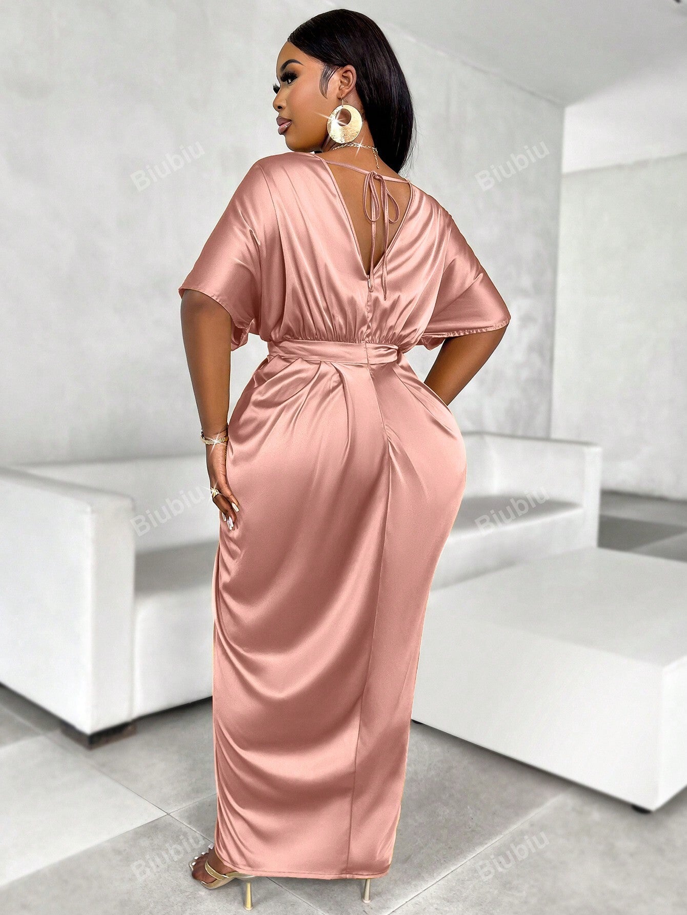 Plus Size Pleated Kaftan Sexy Dress