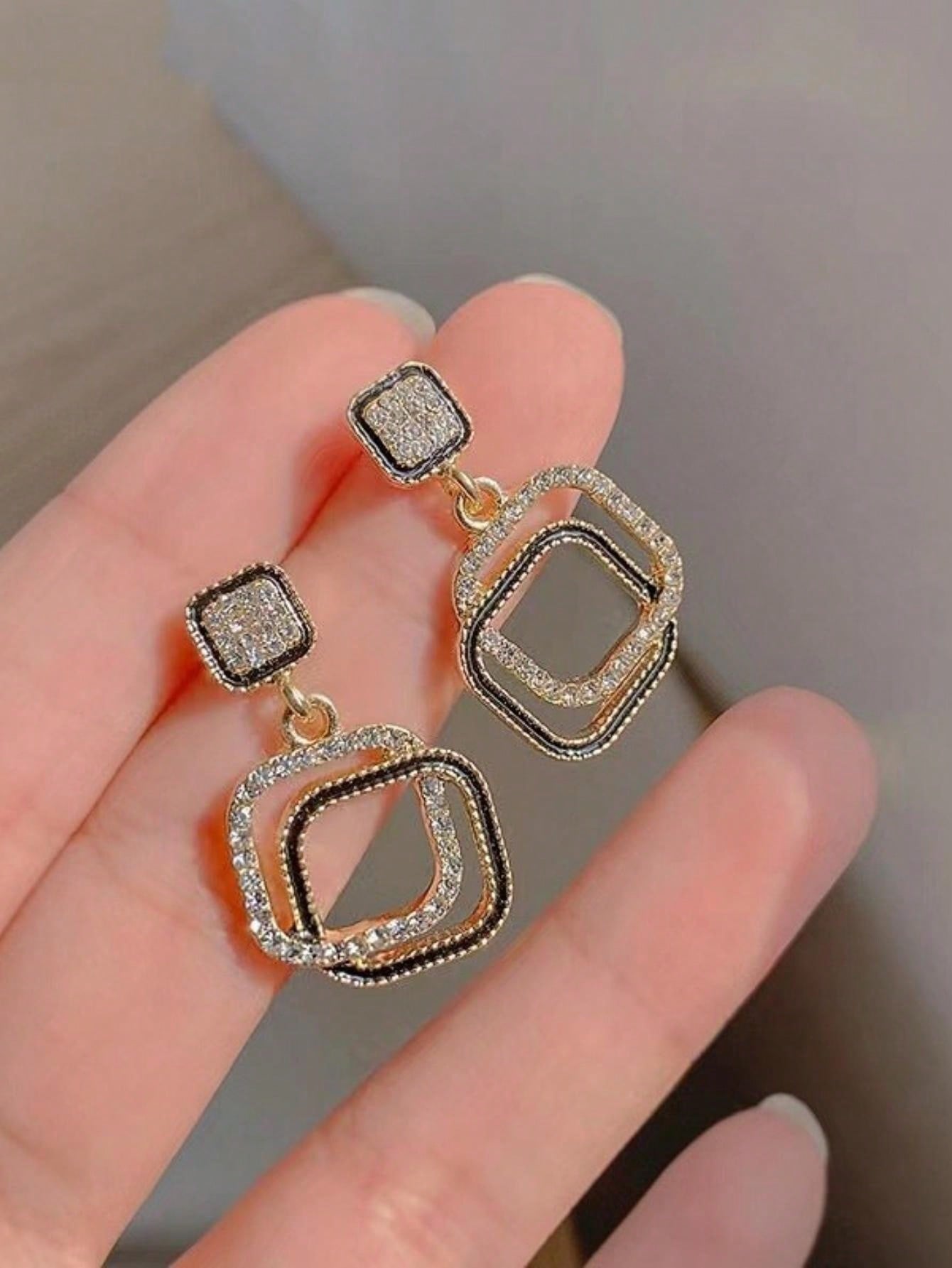 Rhinestone Geometry Cubic Stud Earrings