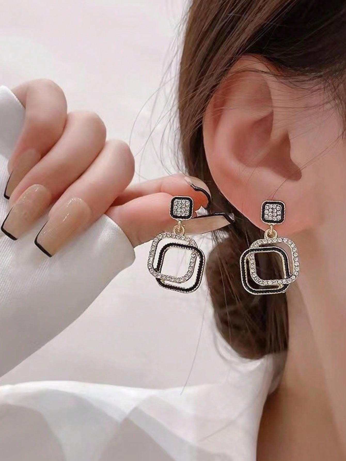 Rhinestone Geometry Cubic Stud Earrings