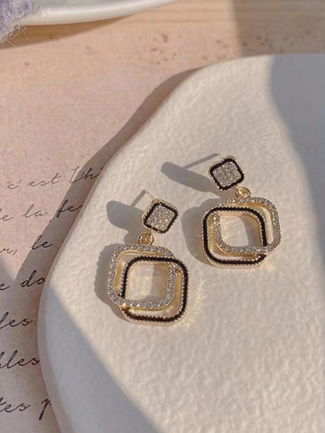 Rhinestone Geometry Cubic Stud Earrings