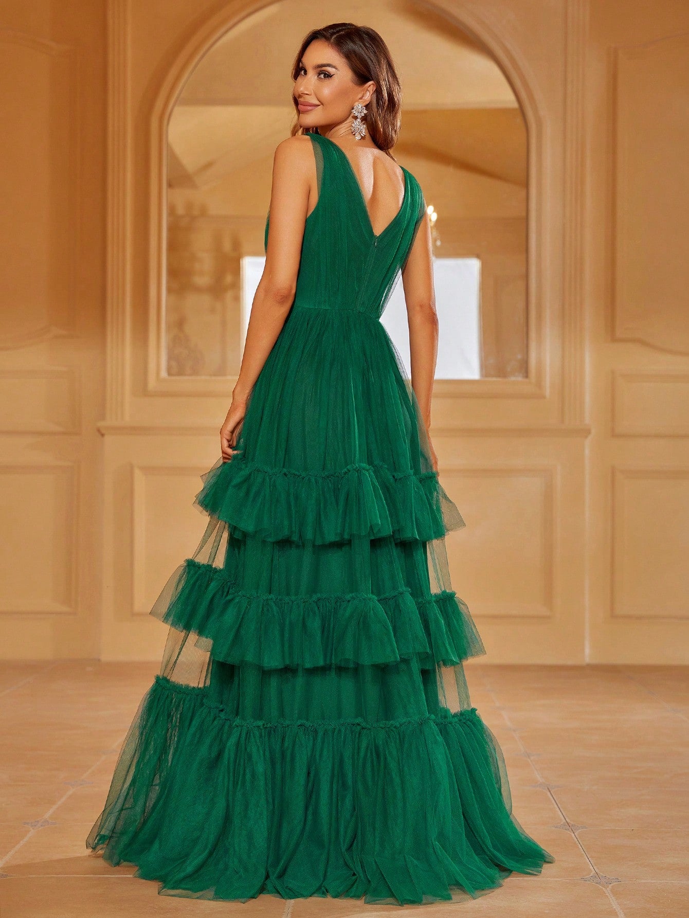 Ruffle Hem Mesh Maxi  Dress