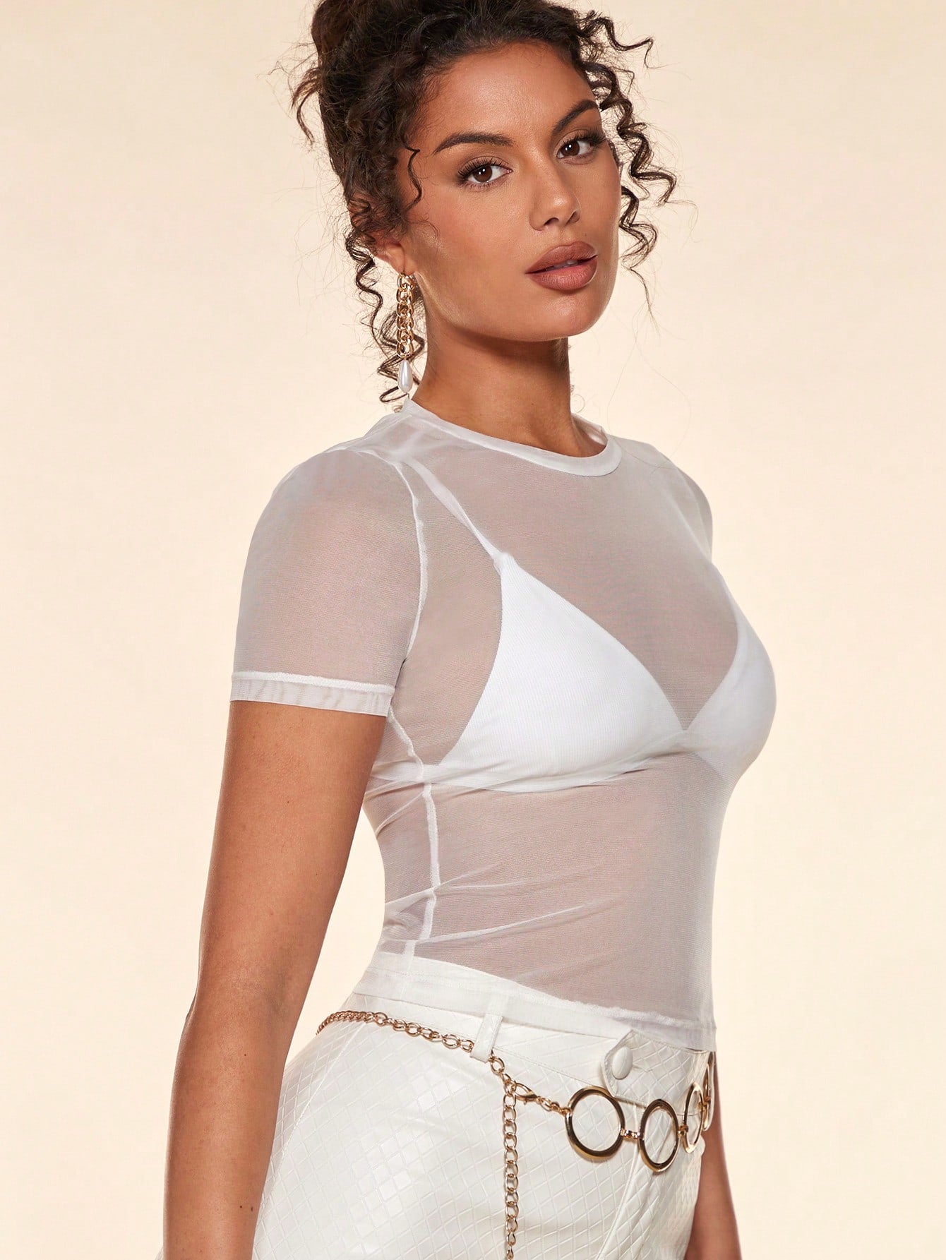 See Through Mesh Top Without Bra