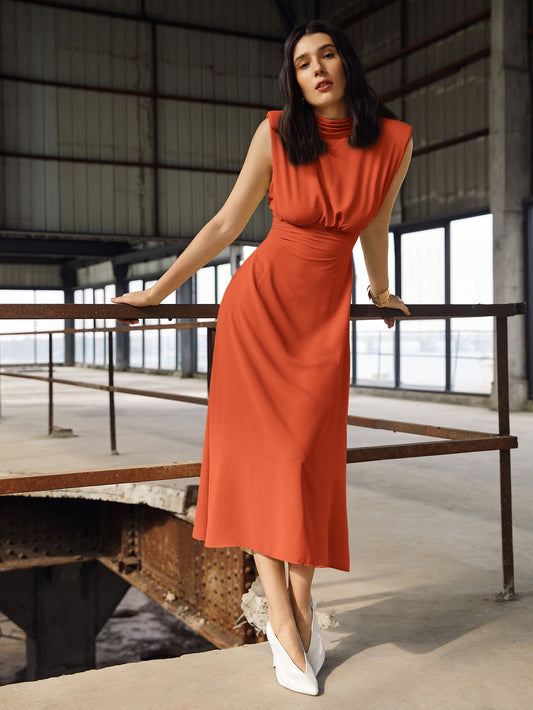 Mock Neck Shoulder Pad Dress