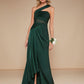 One Shoulder Mesh Insert Split Thigh Satin Bridesmaid Dress