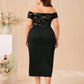 Plus Off Shoulder Lace Bodice Ruched Draped Front Dress
