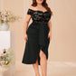 Plus Off Shoulder Lace Bodice Ruched Draped Front Dress