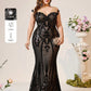 Plus Size Black Lace Sheer Sequin Fabric Mermaid Evening Dress