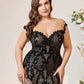 Plus Size Black Lace Sheer Sequin Fabric Mermaid Evening Dress
