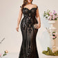 Plus Size Black Lace Sheer Sequin Fabric Mermaid Evening Dress