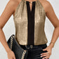 Women's Color Block Halter Neck Sleeveless Blouse