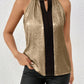 Women's Color Block Halter Neck Sleeveless Blouse