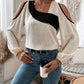 Color Block Swiss Polka Dot Cold-shoulder Blouse