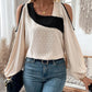 Color Block Swiss Polka Dot Cold-shoulder Blouse