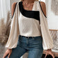 Color Block Swiss Polka Dot Cold-shoulder Blouse