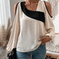 Color Block Swiss Polka Dot Cold-shoulder Blouse