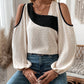 Color Block Swiss Polka Dot Cold-shoulder Blouse