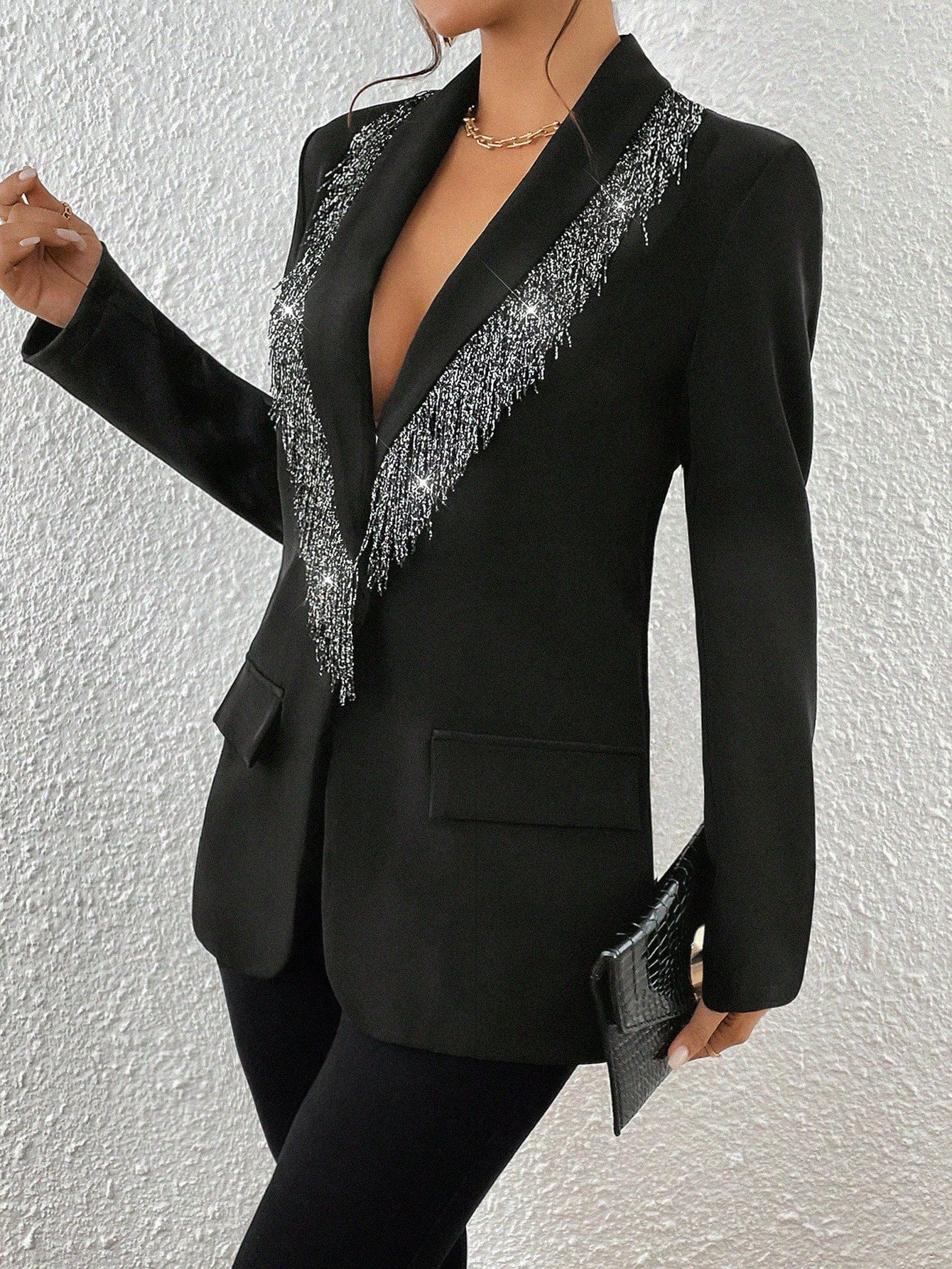 Contrast Shawl Collar Single Button Blazer