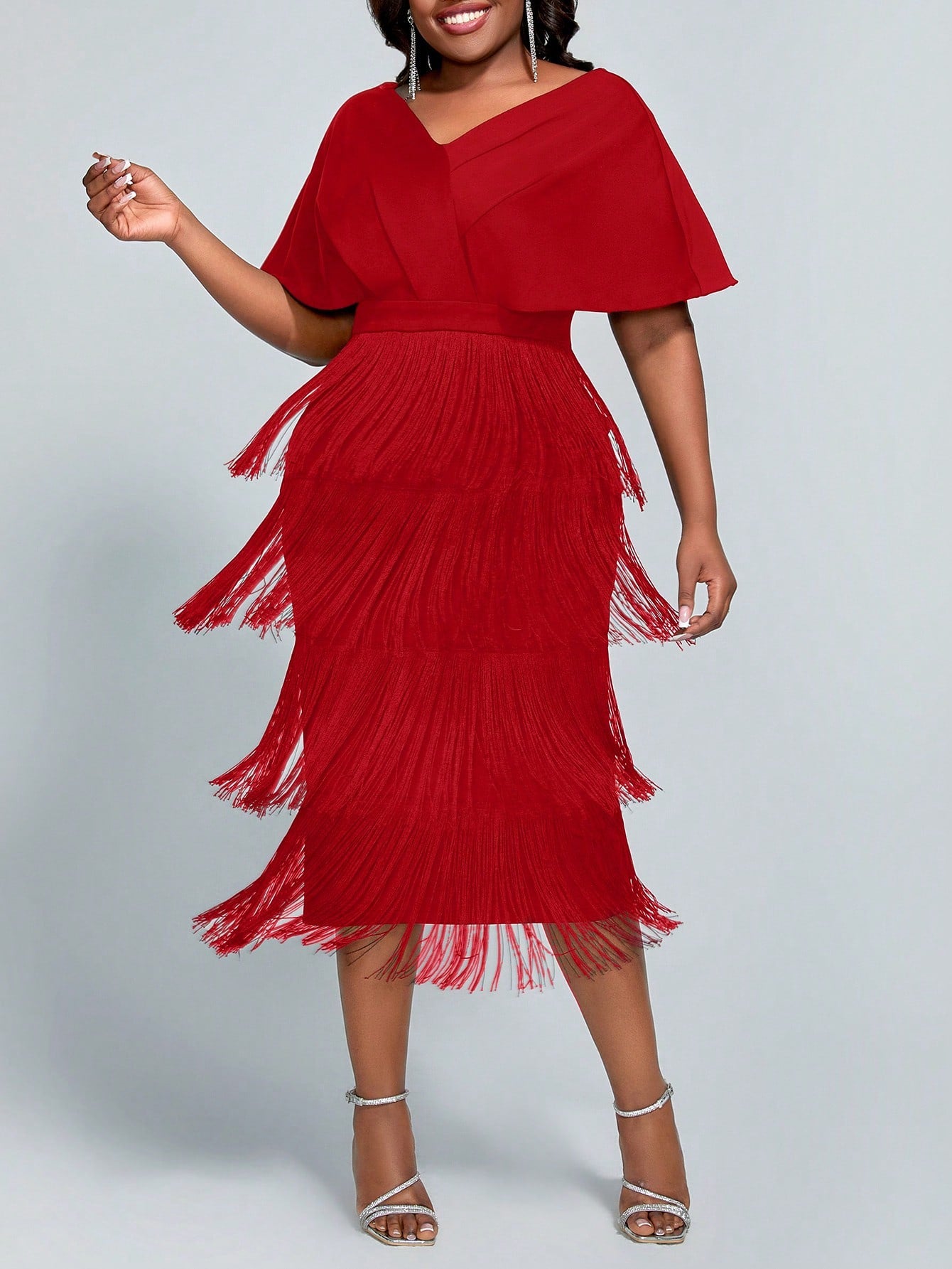 Plus Size  Elegant & Exquisite Red Fringed Long Dress