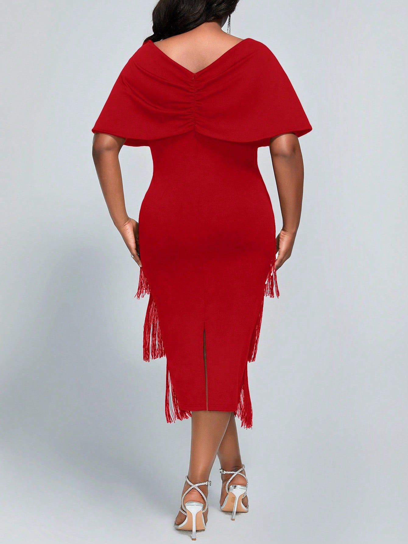 Plus Size  Elegant & Exquisite Red Fringed Long Dress