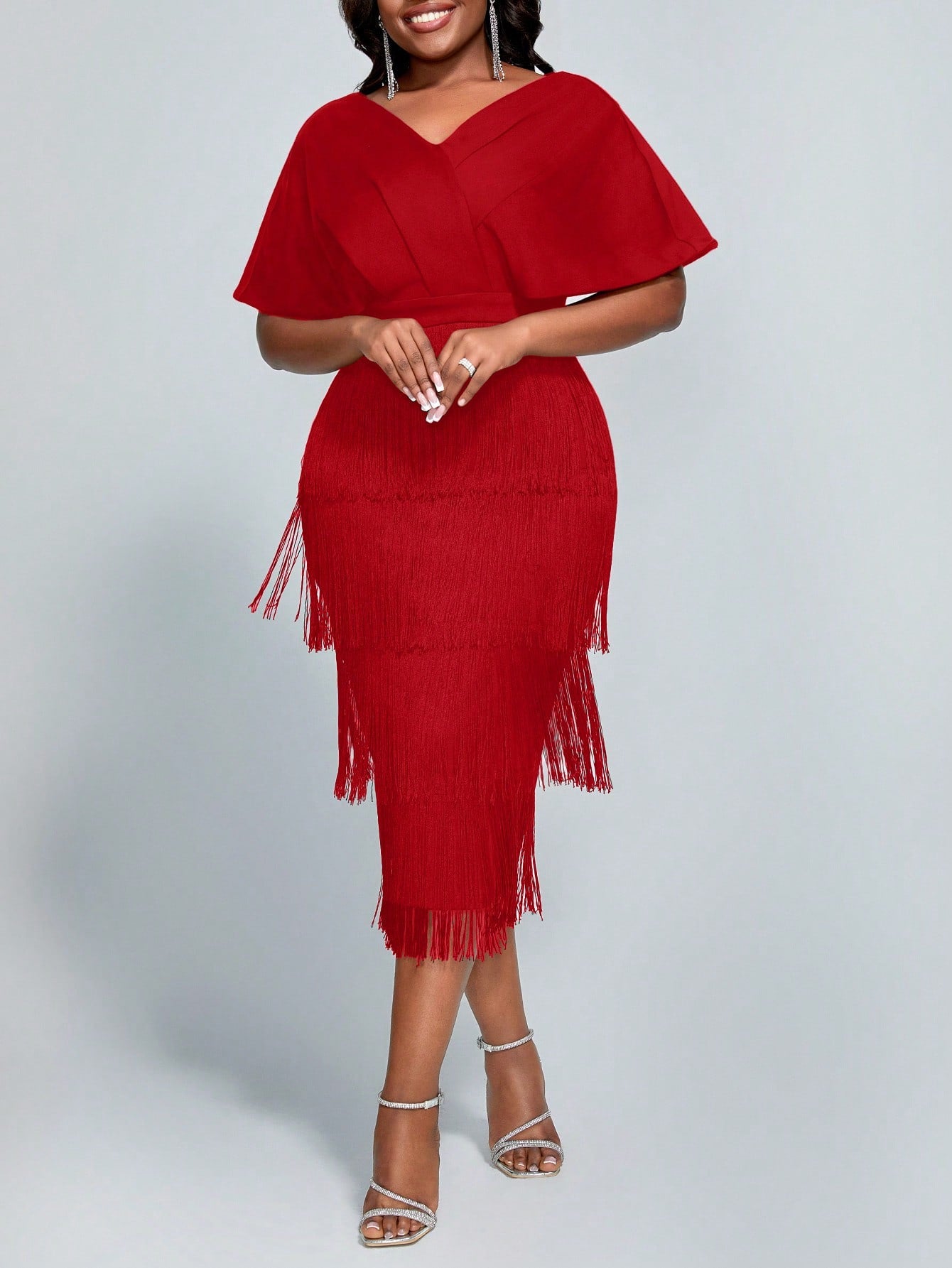 Plus Size  Elegant & Exquisite Red Fringed Long Dress