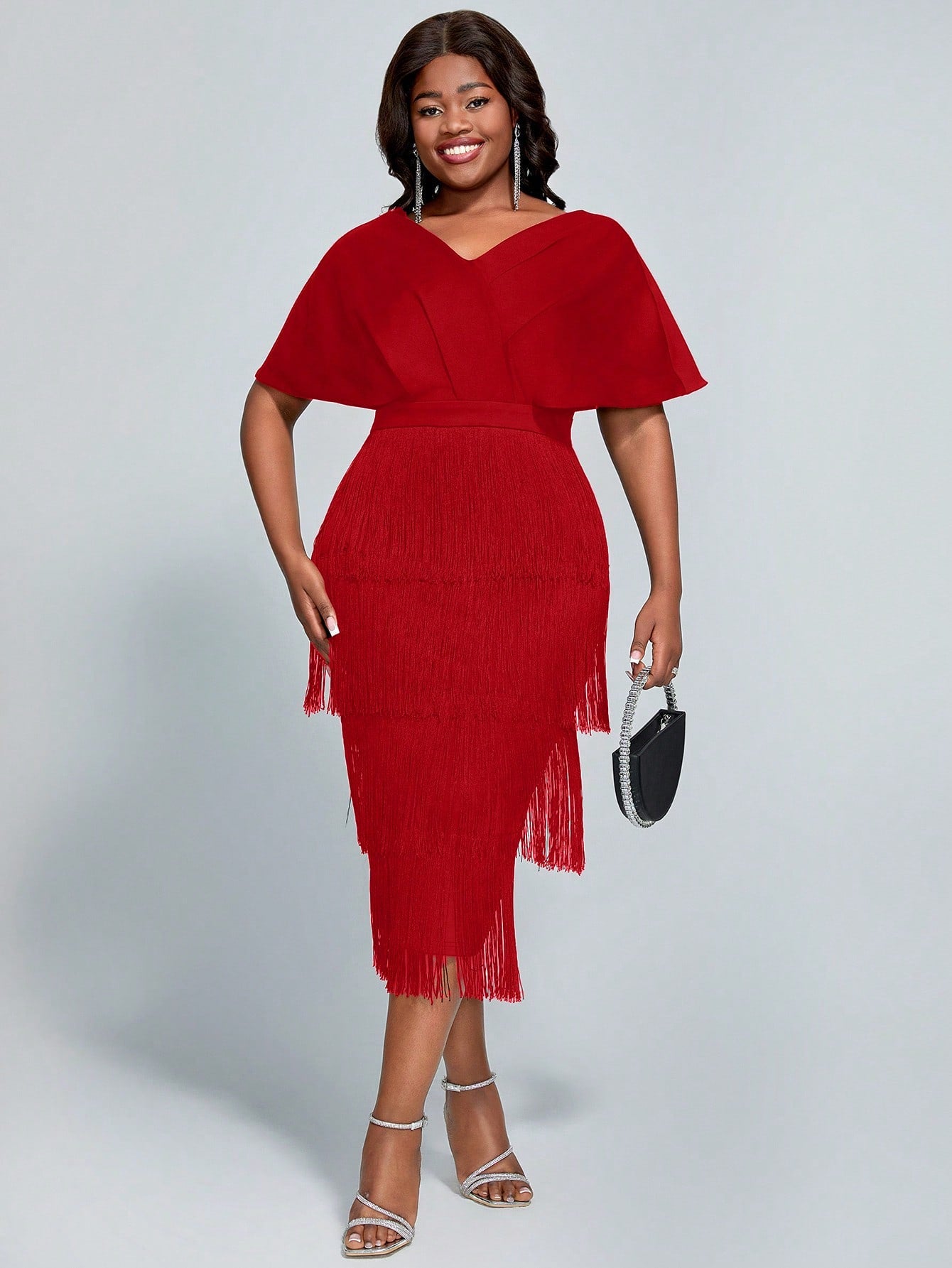 Plus Size  Elegant & Exquisite Red Fringed Long Dress