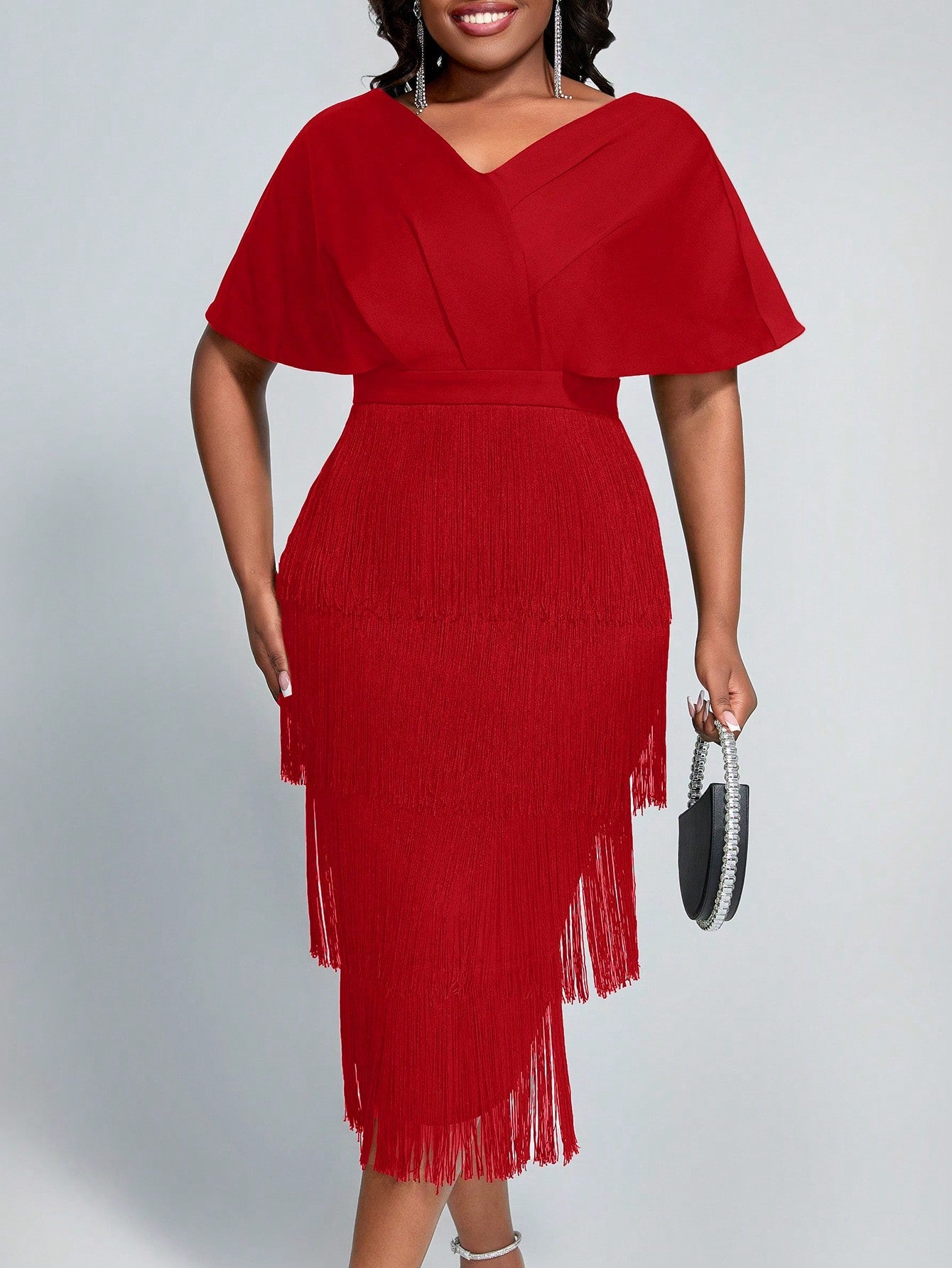 Plus Size  Elegant & Exquisite Red Fringed Long Dress