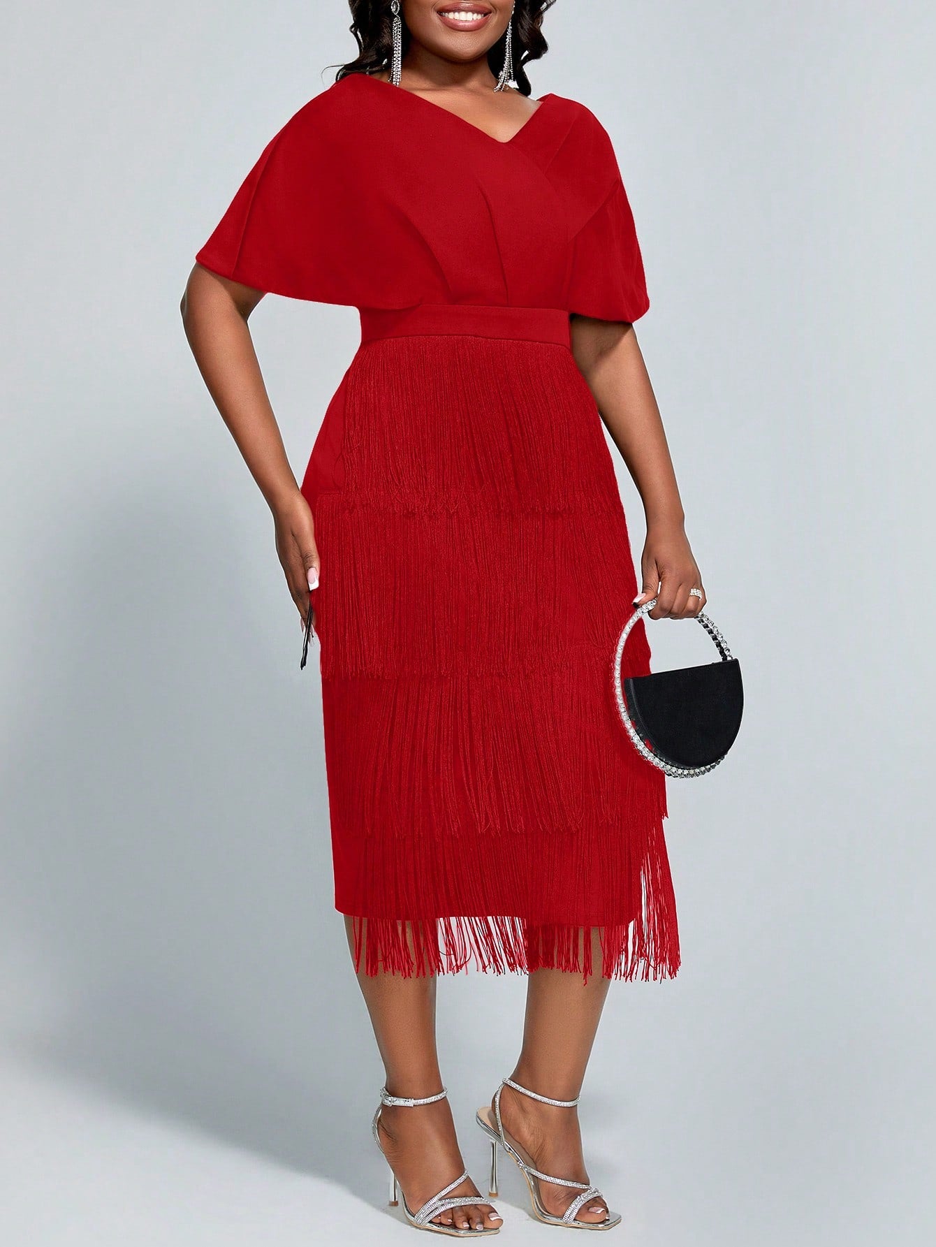 Plus Size  Elegant & Exquisite Red Fringed Long Dress