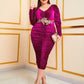 Plus Appliques Ruched Puff Sleeve Velvet Bodycon Dress