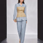 Color-Block Notched Collar Long Sleeve Jacket And Pants Two-Piece Set