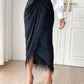 Faux Camel Feather Overlapping Wrap Skirt