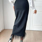 Faux Camel Feather Overlapping Wrap Skirt