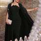 Plain Color Pleated Slim Fit Halter Dress With Hot-Fix Rhinestone Cape Coat 2pcs/Set