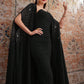Plain Color Pleated Slim Fit Halter Dress With Hot-Fix Rhinestone Cape Coat 2pcs/Set