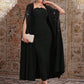 Plain Color Pleated Slim Fit Halter Dress With Hot-Fix Rhinestone Cape Coat 2pcs/Set
