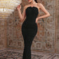 Plain Color Pleated Slim Fit Halter Dress With Hot-Fix Rhinestone Cape Coat 2pcs/Set