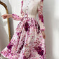 Round Neck Button Waist Ring Tie Waist Long Sleeve All Over Floral Print Flared Hem Elegant Dress