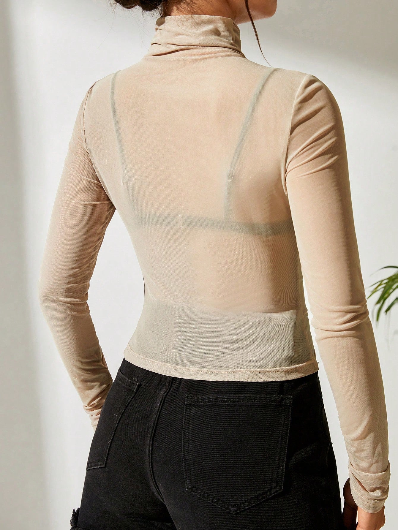 Mock Neck Mesh Top Without Bra