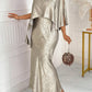 Plus Size Solid Color Asymmetric Neckline Back Zipper Elegant Dress