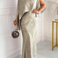 Plus Size Solid Color Asymmetric Neckline Back Zipper Elegant Dress