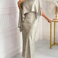 Plus Size Solid Color Asymmetric Neckline Back Zipper Elegant Dress