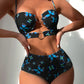 Butterfly Print Ring Linked Push Up Bikini Swimwear