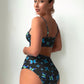 Butterfly Print Ring Linked Push Up Bikini Swimwear