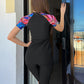 Plants Print Tankini Set Long Sleeve High Neck Swim Shirt & Tummy Control Shorts Swimwear Set