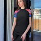 Plants Print Tankini Set Long Sleeve High Neck Swim Shirt & Tummy Control Shorts Swimwear Set