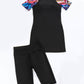 Plants Print Tankini Set Long Sleeve High Neck Swim Shirt & Tummy Control Shorts Swimwear Set