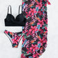 Floral Print Push Up Bikini With Beach Skirt Swimwear