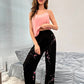 Floral Print Contrast Piping PJ Set