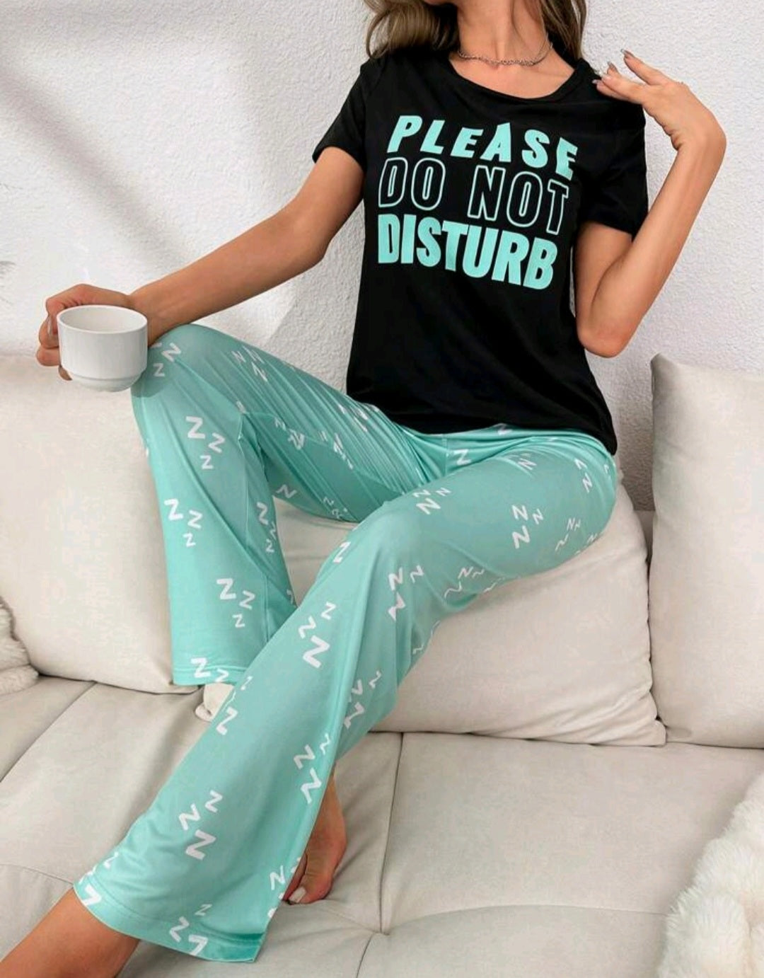 Slogan Graphic Tee & Pants PJ Set